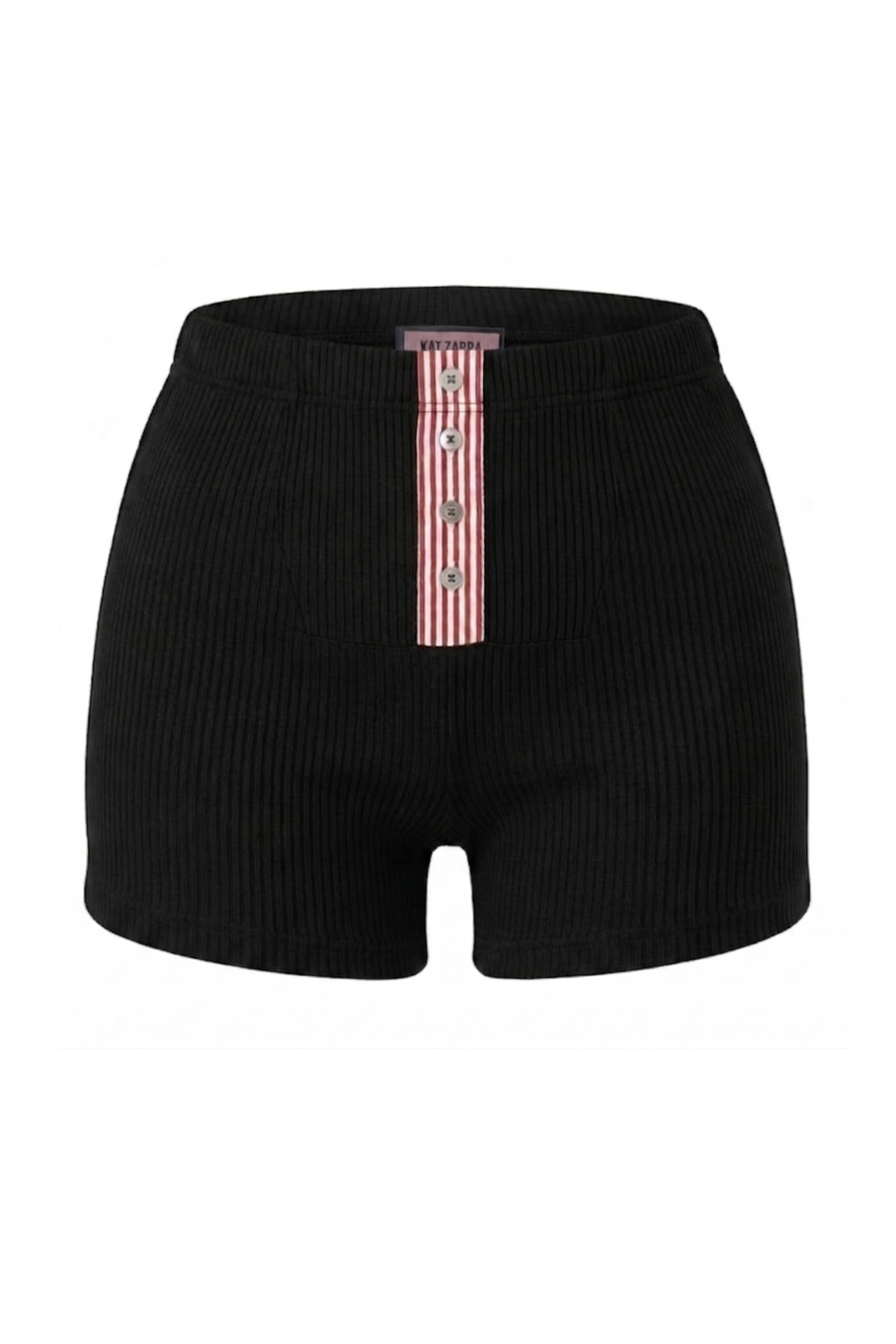 Black shorts with pink accents on a white background